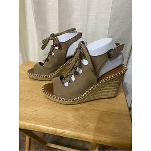 SO suede wedge lace up sandals size 10